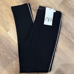 ZARA Black Leggings with Rhinestone Side Stripe – NWT